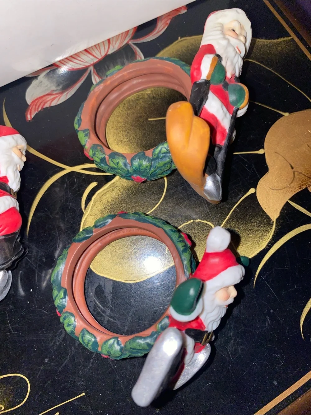 Vintage Studio Nova Set of 4 Santa Skiing Napkin Rings
